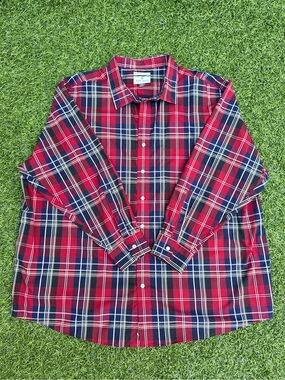 Oak Hill DXL Men's 3XL Plaid Long Sleeve Button Down Shirt Wrinkle Free